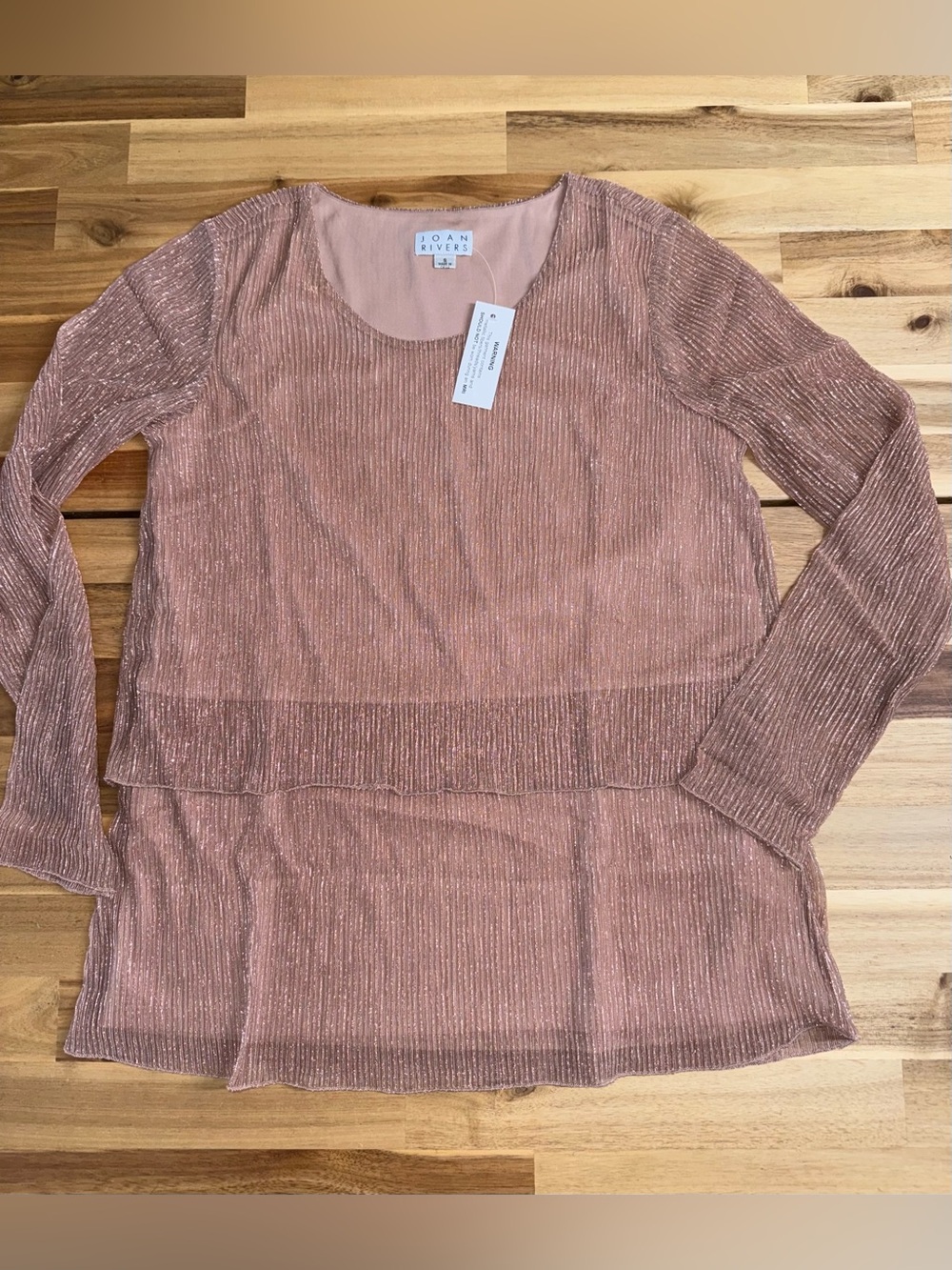 joan rivers long sleeve metalic gold double tier chiffon blouse
